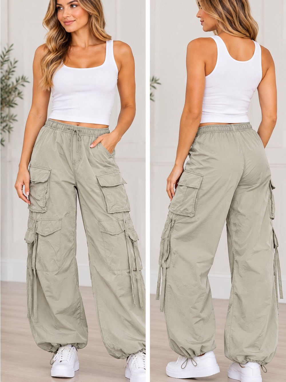 🆕🎉 NWT Aeropostale Sage Wide-Leg Cargo Pants with Utility Pockets